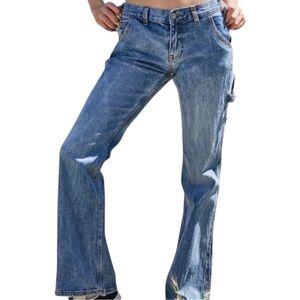 J.Galt Shanghai High Waist Baggy Carpenter Streetwear Jeans Med Wash Blue SZ L